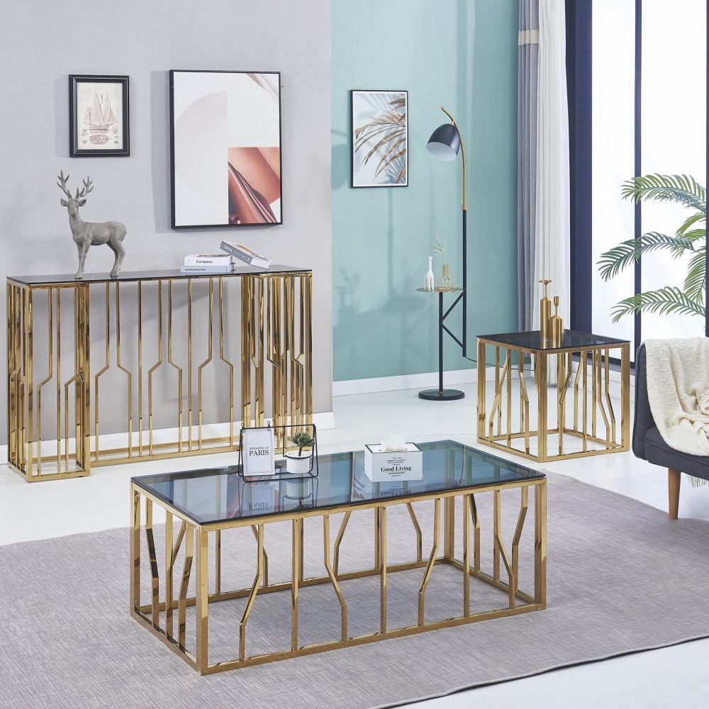 Tempered glass Control table and coffee table end table, entryway rectangular sofa table, Restaurant bar table, sofa table, living room, hallway, foyer, Gold legs